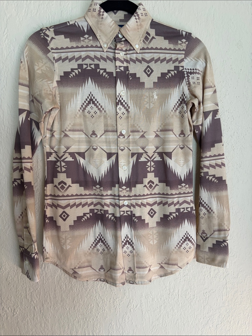 Ralph Lauren Beige & Brown Aztec Button-Down Blouse
